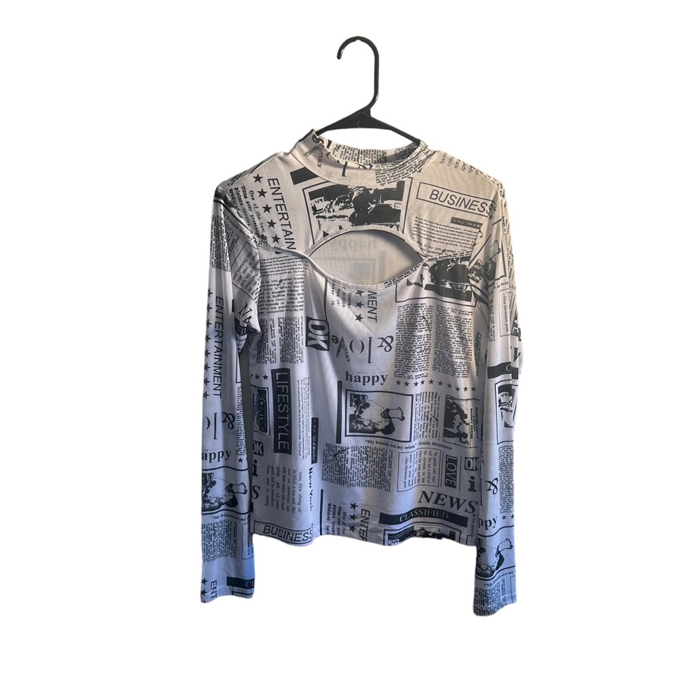 MESH NYC NEWSPAPER ALL OVER PRINT WOMENS SEXY TOP - size extra large